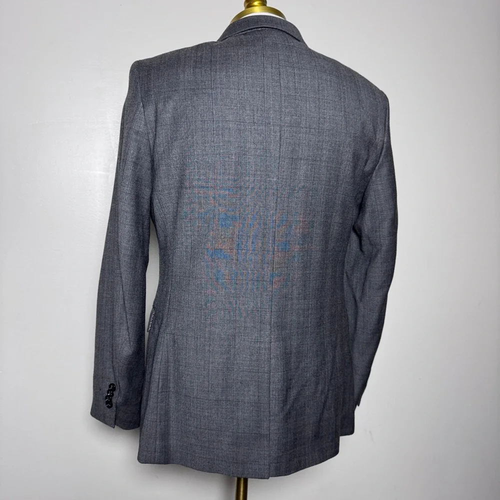 Banana Republic Blazer Mens 42R Gray Plaid Wool Blend Modern Slim Fit Sport Coat